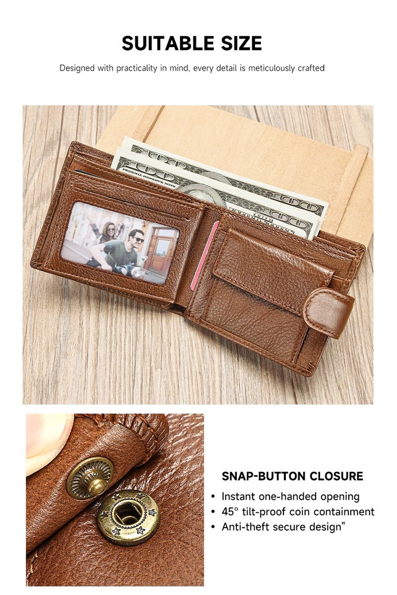 Brown Slim Folding Wallet 5 Card Pockets  3 Bill Sections Snap Closure Coin Pocket & Photo ID Slots - Image 4