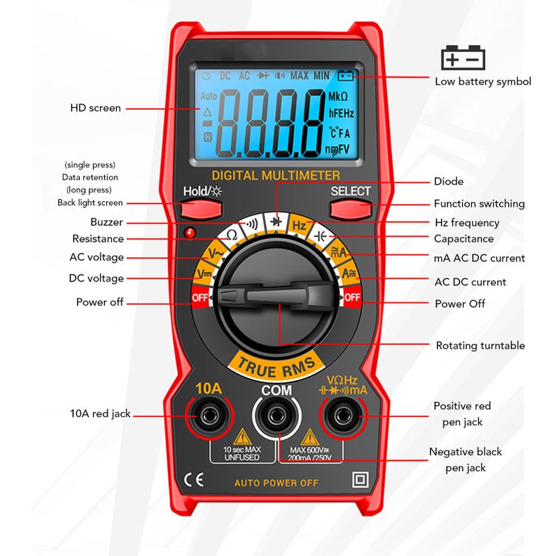 Digital Multimeter Automotive Battery Voltage Tester Kit DC AC Voltmeter Ohm Volt Amp Meter Smart Electric Tool SZ309 - Image 5