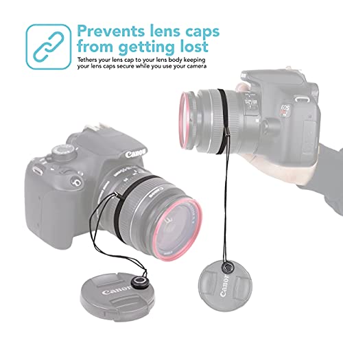Foto&Tech Camera Lens Cap Leash with Elastic String, Compatible with Universal DSLR SLR Evil Mirrorless Cameras Video (x10) - Image 2