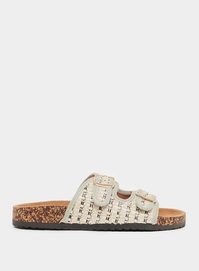 Styli Styli Textured Slip On Flat Sandals with Buckle Details - Image 1