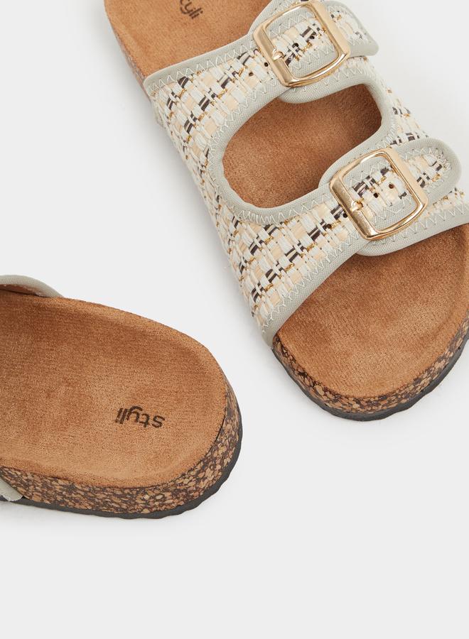 Styli Styli Textured Slip On Flat Sandals with Buckle Details - Image 3