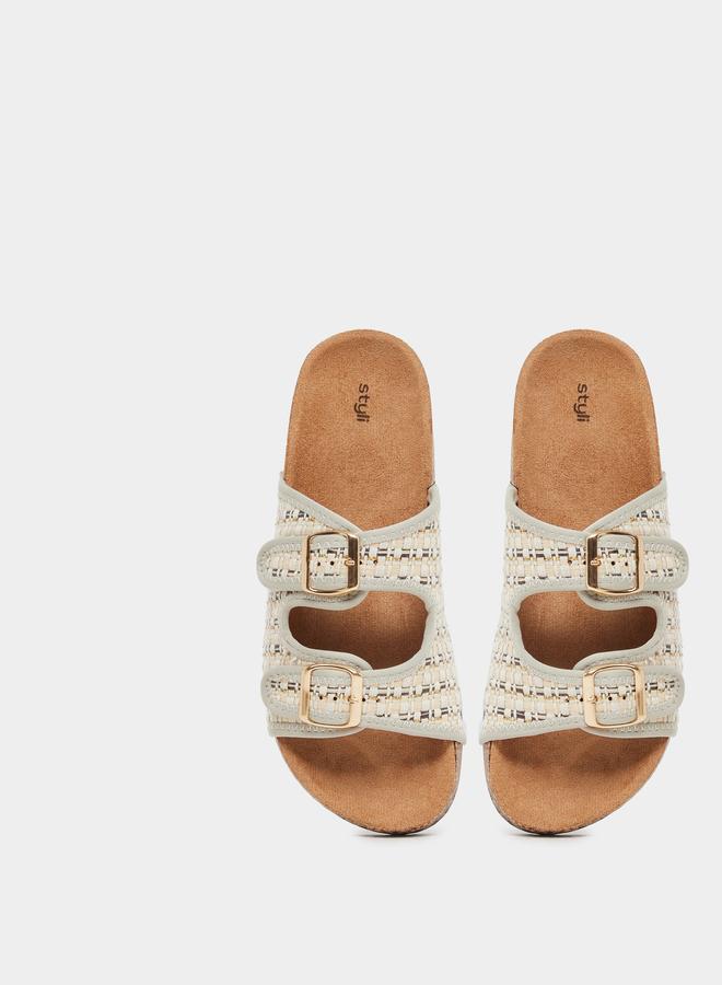 Styli Styli Textured Slip On Flat Sandals with Buckle Details - Image 5