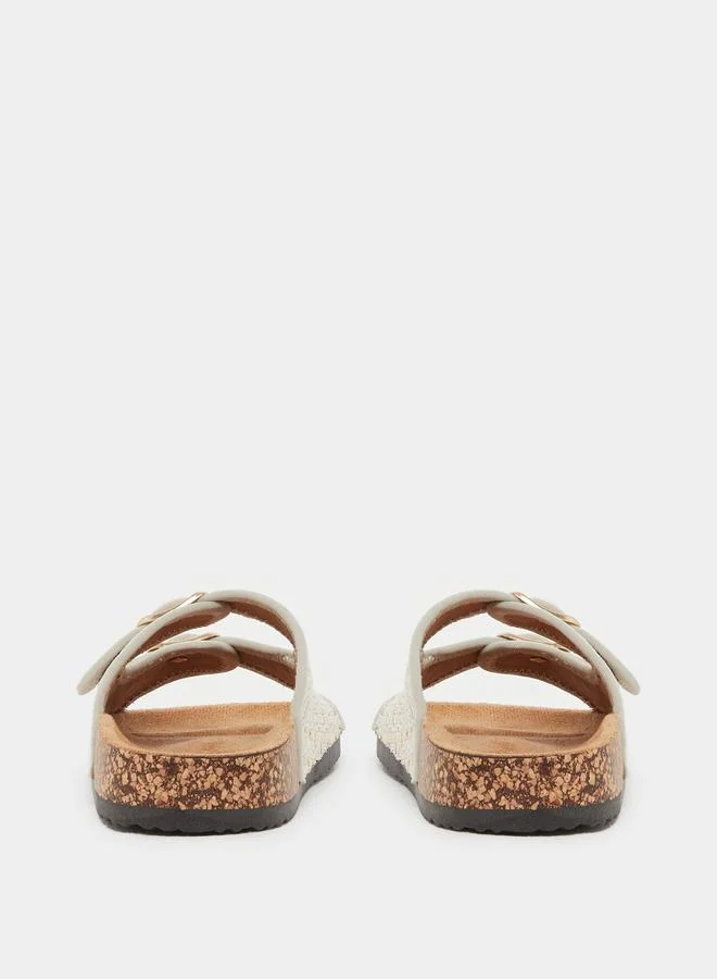 Styli Styli Textured Slip On Flat Sandals with Buckle Details