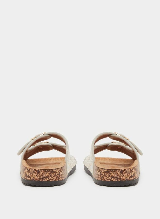 Styli Styli Textured Slip On Flat Sandals with Buckle Details - Image 4