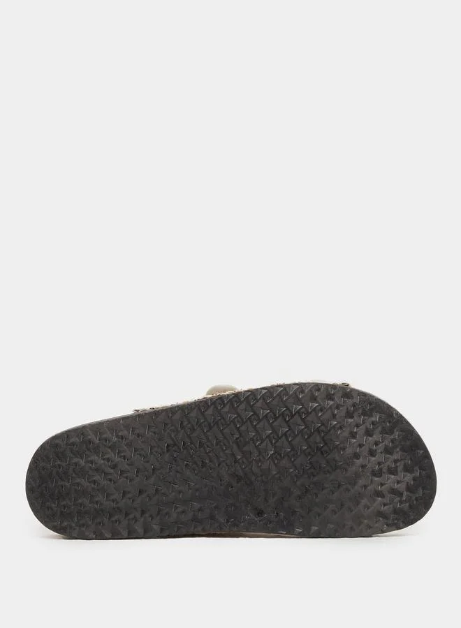 Styli Styli Textured Slip On Flat Sandals with Buckle Details