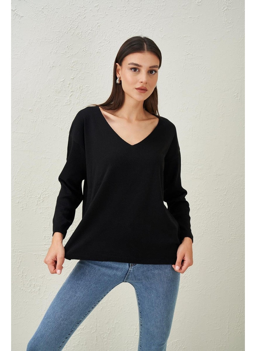 Women's Black V-Neck Loose Knitwear Sweater - pzsku/Z2AFE5C92C8B2C90813F2Z/45/_/1734365637/8cde27fb-4852-4d86-9112-bdd32cbb9da3