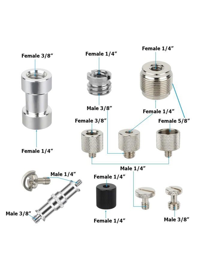 CAMVATE 30PCS Camera Screw Mount Set 1/4 to 1/4,1/4 to 3/8,1/4 to 5/8,1/4 & 3/8 Camera Mount Adapter for Tripod/Monopod/Microphone/Flash Light/Quick Release Plate Converter Screws Adapter - Image 2
