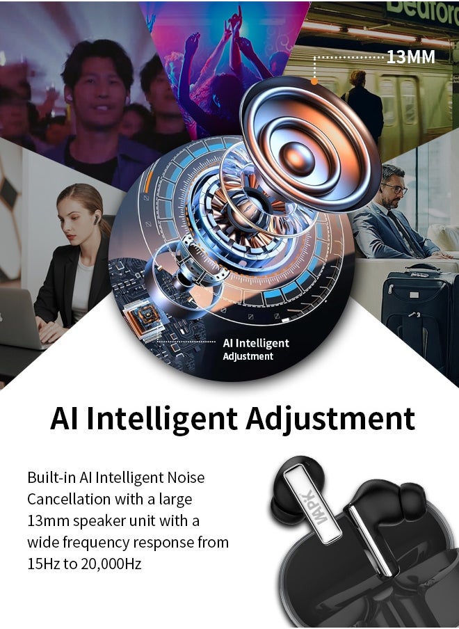 WAPIK - Korean True Wireless Earphones – 6-Mic Hybrid ANC with AI Wind Noise Reduction, -42dB Noise Cancelling,  Bluetooth 5.4, IPX5 Waterproof, Powerful Bass - Image 1