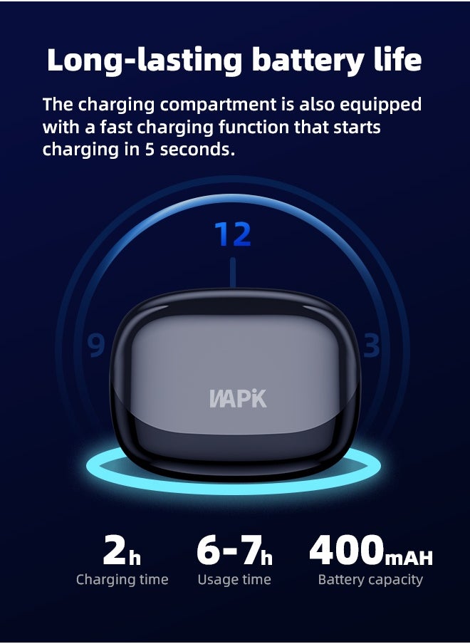 WAPIK - Korean True Wireless Earphones – 6-Mic Hybrid ANC with AI Wind Noise Reduction, -42dB Noise Cancelling,  Bluetooth 5.4, IPX5 Waterproof, Powerful Bass - Image 1