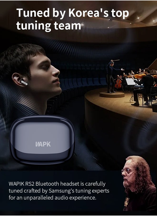 WAPIK - Korean True Wireless Earphones – 6-Mic Hybrid ANC with AI Wind Noise Reduction, -42dB Noise Cancelling,  Bluetooth 5.4, IPX5 Waterproof, Powerful Bass - Image 1