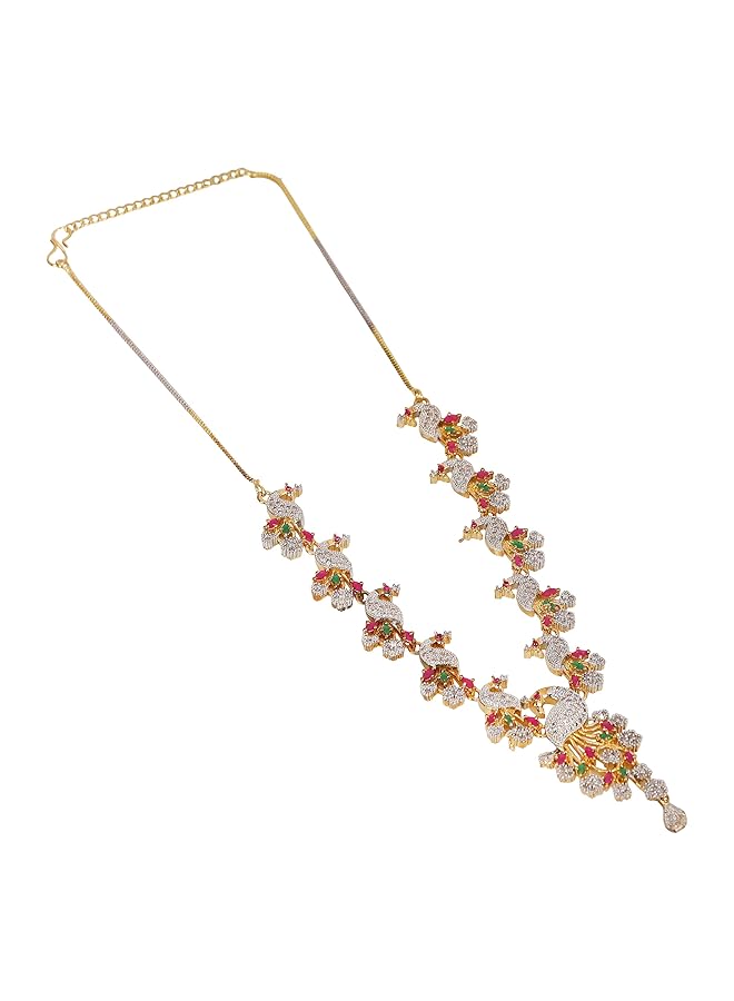 YouBella Jewelery American Diamond Peacock Style Necklace Jewelery Set For Women And Girls - Image 2