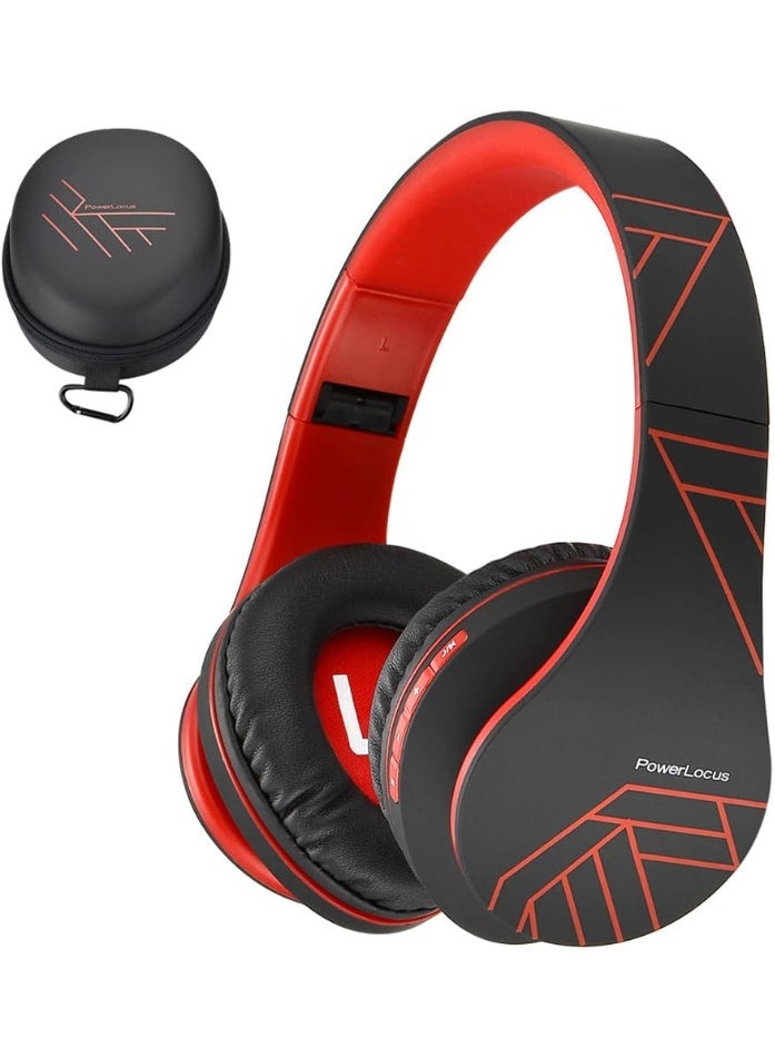 PowerLocus Bluetooth Over-Ear Headphones, Wireless Stereo Foldable Headphones Wireless and Wired Headphones with Built-in Microphone, Micro SD/TF, FM for Mobile Phones/iPad/Laptops & PC (Black/Red) - Image 1