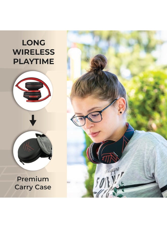 PowerLocus Bluetooth Over-Ear Headphones, Wireless Stereo Foldable Headphones Wireless and Wired Headphones with Built-in Microphone, Micro SD/TF, FM for Mobile Phones/iPad/Laptops & PC (Black/Red) - Image 4