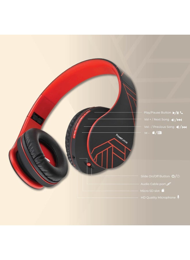 PowerLocus Bluetooth Over-Ear Headphones, Wireless Stereo Foldable Headphones Wireless and Wired Headphones with Built-in Microphone, Micro SD/TF, FM for Mobile Phones/iPad/Laptops & PC (Black/Red) - Image 5