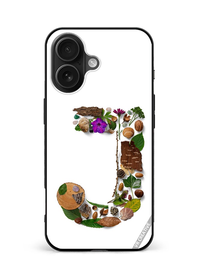 Protective Case Cover For Apple iPhone 16 Alphabet J Design Multicolour