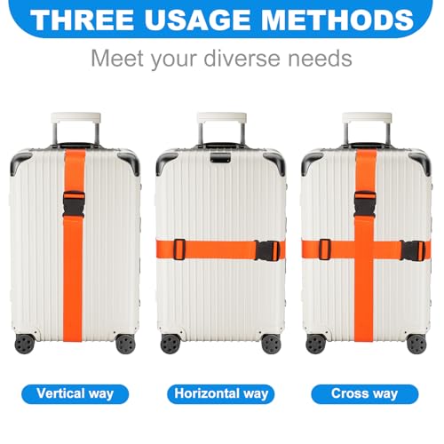 Pwkauka 4 Pack Luggage Straps, Adjustable Travel Suitcase Belt Secure Lock Straps to Prevent Bursting, for Suitcases Briefcase & Travel Bags, Extends Life of Bag, 40''-78'' Length (Orange) - Image 4