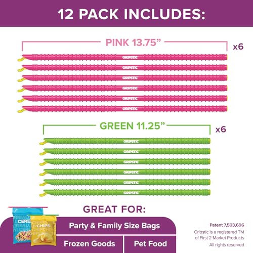 GripStic Bag Sealer. Reusable Chip Clips, Bag Clips For Food. Patented. Airtight & Waterproof Bag Clips for Food Storage. Clip Chip For Chips and Other Food Bags. (6) 11.25" and (6) 13.75" GripStics. - Image 2