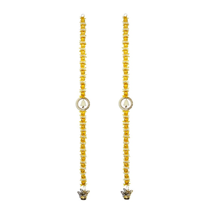 Shubhanjali Shubhanjali Yellow Marigold Flower Full Door Decoration Items 2 Pcs 47 Inch Yellow Mini Ball Jasmine Buds Butterfly Candle Holder Hanging for Main Door Intrance Wall Home Décor  - Image 1
