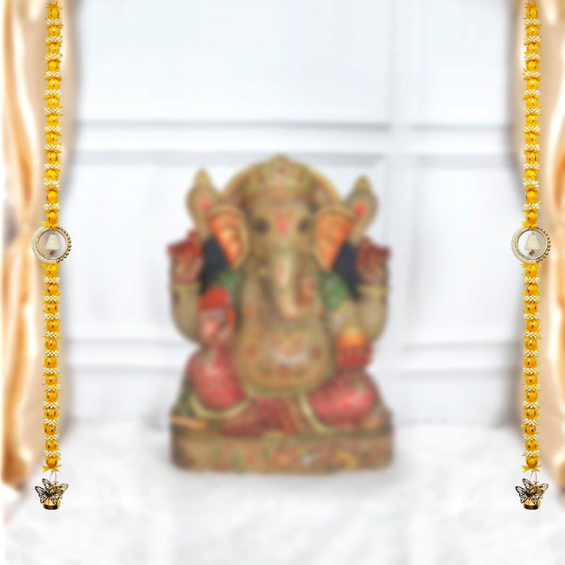 Shubhanjali Shubhanjali Yellow Marigold Flower Full Door Decoration Items 2 Pcs 47 Inch Yellow Mini Ball Jasmine Buds Butterfly Candle Holder Hanging for Main Door Intrance Wall Home Décor  - Image 3