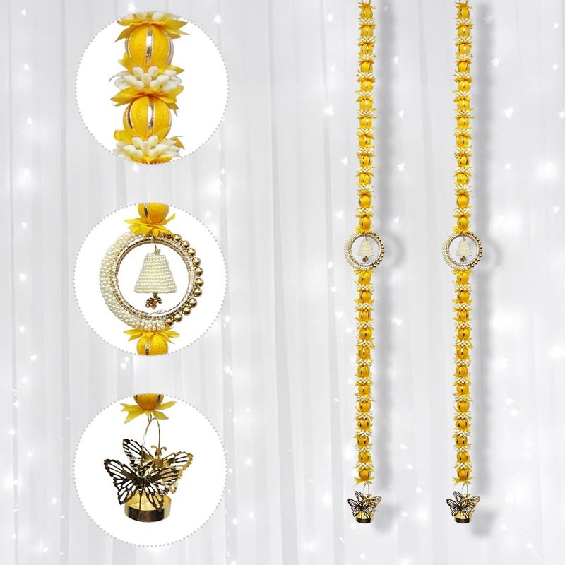Shubhanjali Shubhanjali Yellow Marigold Flower Full Door Decoration Items 2 Pcs 47 Inch Yellow Mini Ball Jasmine Buds Butterfly Candle Holder Hanging for Main Door Intrance Wall Home Décor  - Image 2