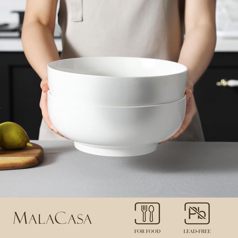 MALACASA Serving Bowls, 114 OZ(10") Extra Large Salad Bowls Set of 2, Porcelain White Serving Bowls for Salad, Soup, Pasta and Dinner, Large Ceramic Bowl Set for Entertaining, Series REGULAR - Image 3