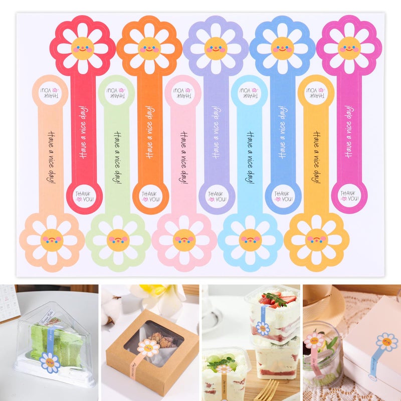 Beyonday 300pcs Handmade Lollipop Baking Stickers for Cake Box/Tins/Jars/Coffee Cups/Bottles, Long Label Flower Sealing Bakery Stickers for Gift Wrapping Self-Adhesive Tamper Evident Seal Labels - Image 1