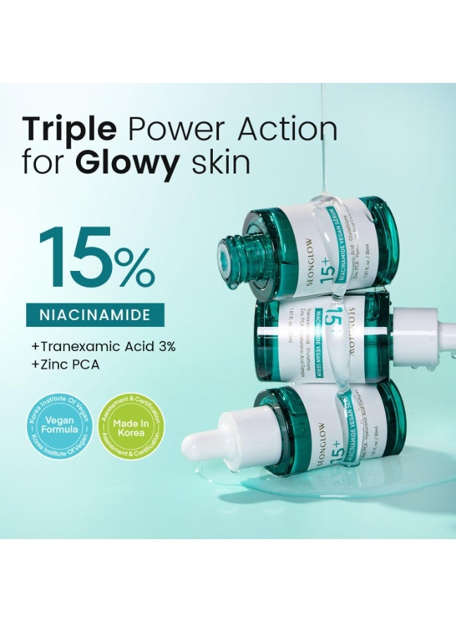 Glow 15% Vegan Niacinamide+ 3% Tranexamic Acid Serum: Korean Skin Care Niacinamide serum - Pore Minimizer for Face, Glutathione, Zinc PCA, 1.01 fl.oz.(30ml) - Image 2