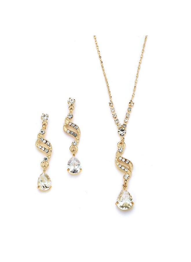 Mariell Gold Cubic Zirconia Prom Jewelry Set Necklace & Earrings Set For Weddings Brides Bridesmaids  - Image 1