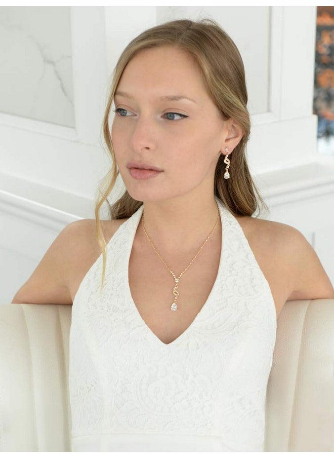 Mariell Gold Cubic Zirconia Prom Jewelry Set Necklace & Earrings Set For Weddings Brides Bridesmaids  - Image 3