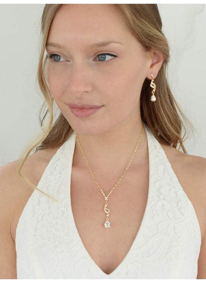 Mariell Gold Cubic Zirconia Prom Jewelry Set Necklace & Earrings Set For Weddings Brides Bridesmaids  - Image 4