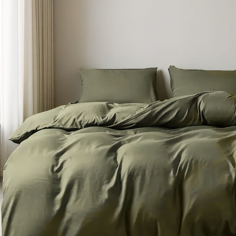 3pcs Military Green Down Duvet Cover Set, Soft and Comfortable Bedding for Bedroom/Guest Room/Dorm/Hotel (1 * Duvet Cover + 2 * Pillowcases, No Insert), Invisible Zipper Design, Machine Washable, All-Season Use - Image 2