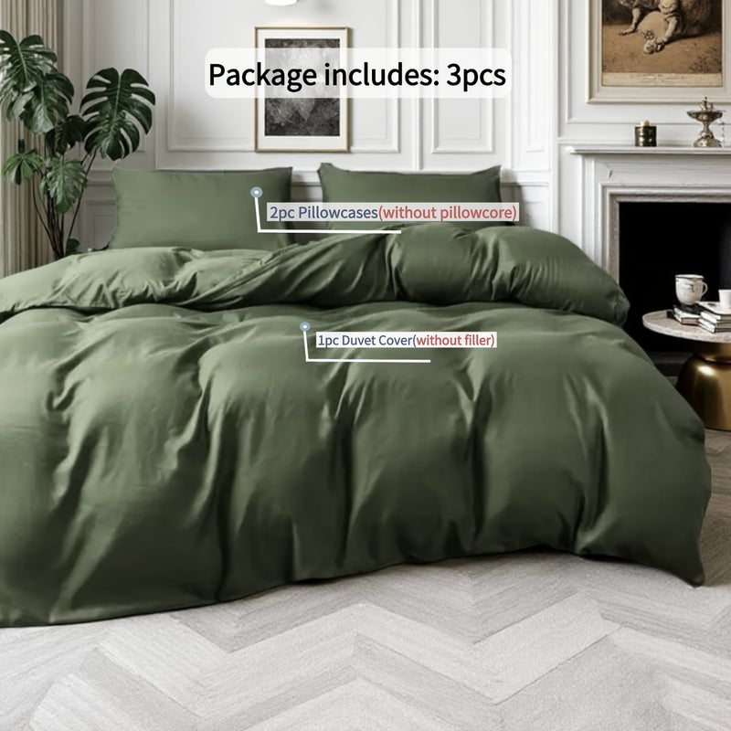 3pcs Military Green Down Duvet Cover Set, Soft and Comfortable Bedding for Bedroom/Guest Room/Dorm/Hotel (1 * Duvet Cover + 2 * Pillowcases, No Insert), Invisible Zipper Design, Machine Washable, All-Season Use - Image 4