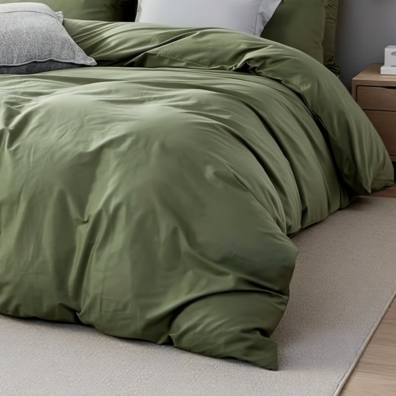 3pcs Military Green Down Duvet Cover Set, Soft and Comfortable Bedding for Bedroom/Guest Room/Dorm/Hotel (1 * Duvet Cover + 2 * Pillowcases, No Insert), Invisible Zipper Design, Machine Washable, All-Season Use - Image 5