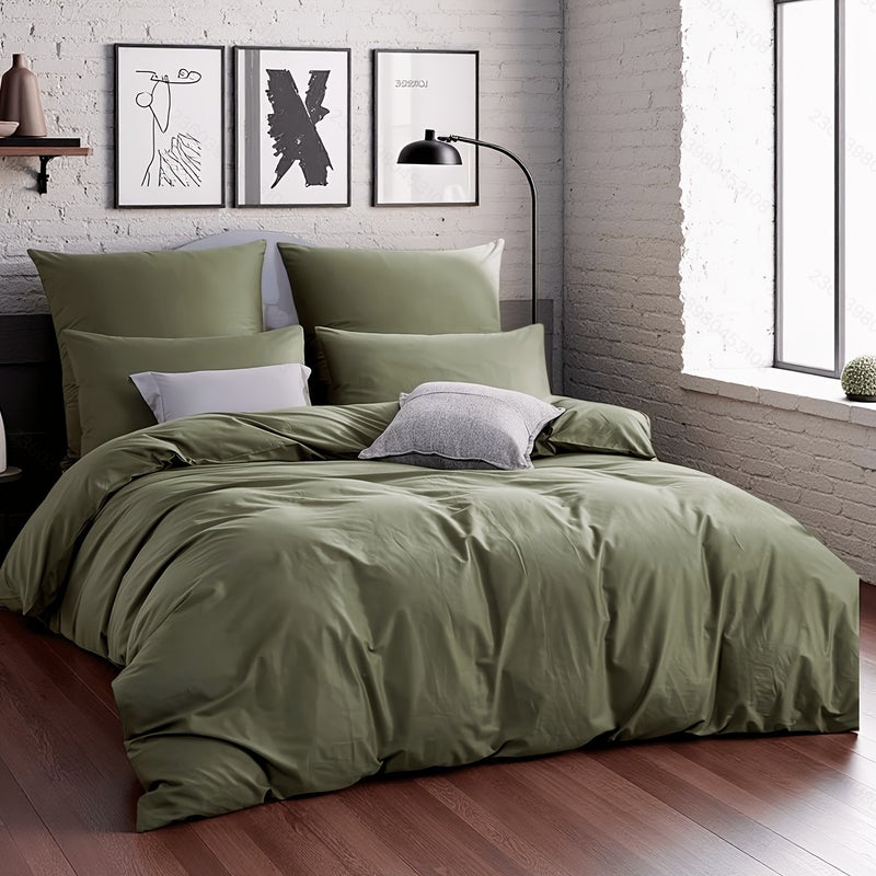 3pcs Military Green Down Duvet Cover Set, Soft and Comfortable Bedding for Bedroom/Guest Room/Dorm/Hotel (1 * Duvet Cover + 2 * Pillowcases, No Insert), Invisible Zipper Design, Machine Washable, All-Season Use - Image 1