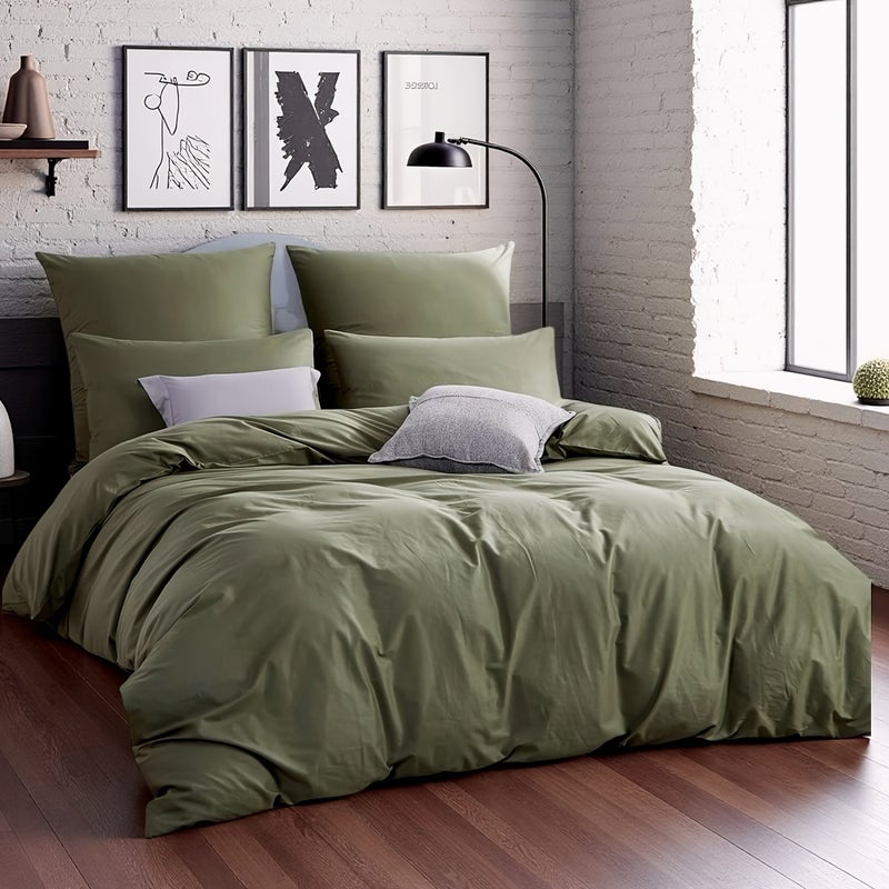 3pcs Military Green Down Duvet Cover Set, Soft and Comfortable Bedding for Bedroom/Guest Room/Dorm/Hotel (1 * Duvet Cover + 2 * Pillowcases, No Insert), Invisible Zipper Design, Machine Washable, All-Season Use - Image 3
