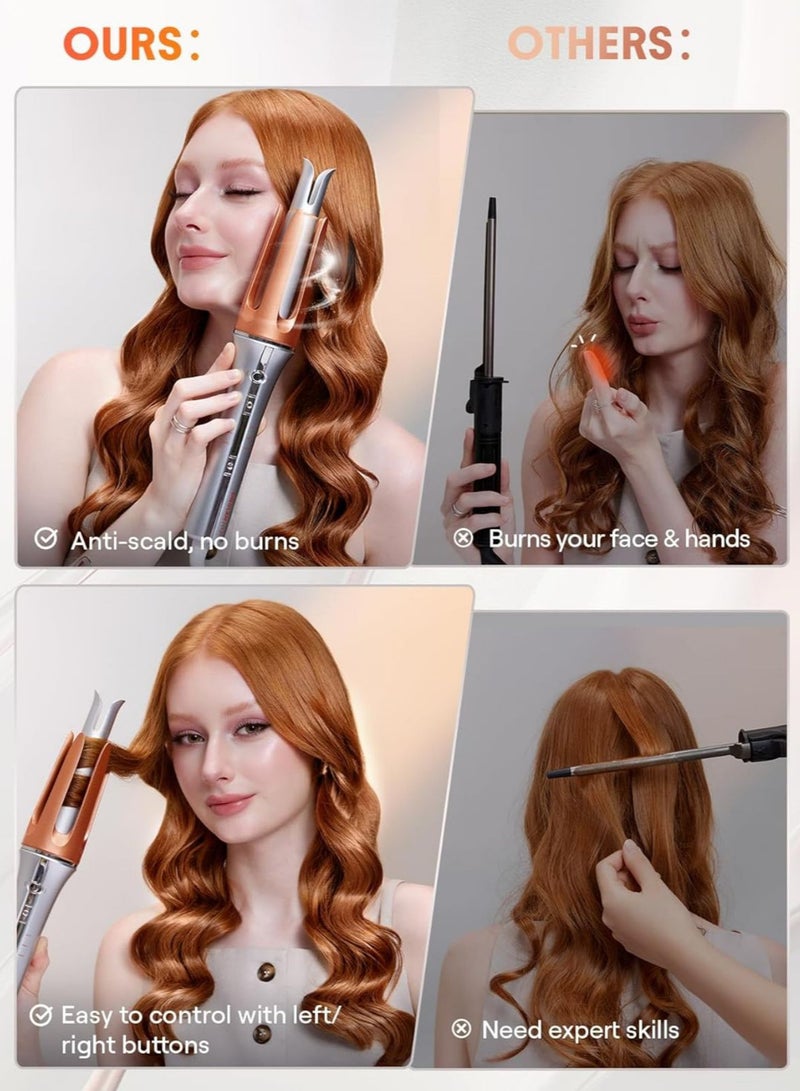 مكواة تجعيد الشعر الأوتوماتيكية 1 ¼ بوصة مع 3 درجات حرارة تسخين سريع، دوران في اتجاهين، إيقاف تشغيل تلقائي، مضادة للحروق، مضادة للتشابك، دوارة لتصفيف الشعر، المقاس: 25 مم - Image 5