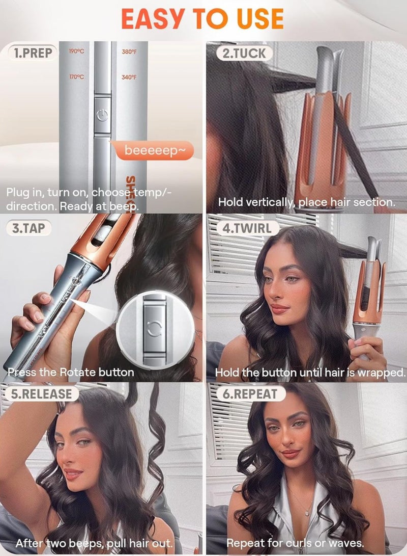 مكواة تجعيد الشعر الأوتوماتيكية 1 ¼ بوصة مع 3 درجات حرارة تسخين سريع، دوران في اتجاهين، إيقاف تشغيل تلقائي، مضادة للحروق، مضادة للتشابك، دوارة لتصفيف الشعر، المقاس: 25 مم - Image 3