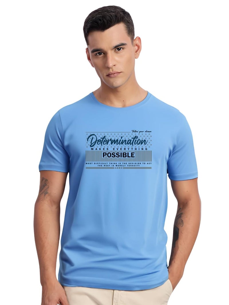 ADRO Men's Printed Sky Blue T-Shirt - Premium Lycra Cotton Regular Fit - Image 1