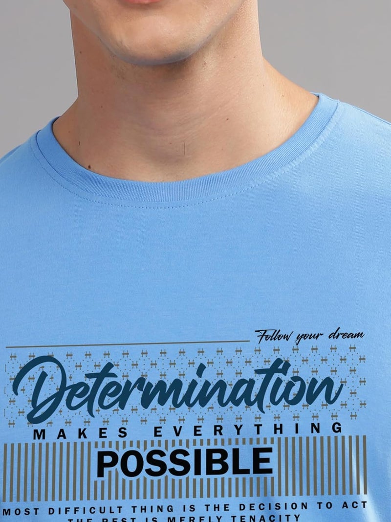 ADRO Men's Printed Sky Blue T-Shirt - Premium Lycra Cotton Regular Fit - Image 3