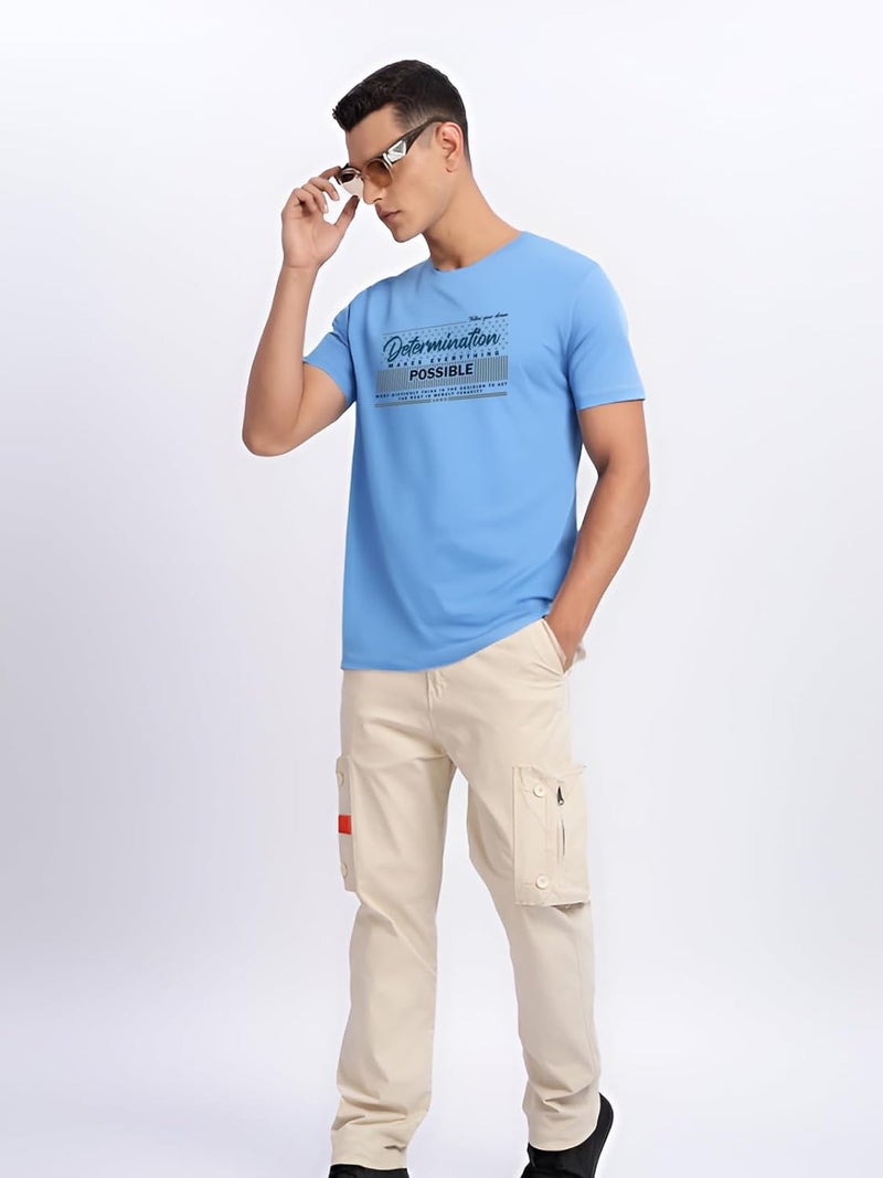 ADRO Men's Printed Sky Blue T-Shirt - Premium Lycra Cotton Regular Fit - Image 5
