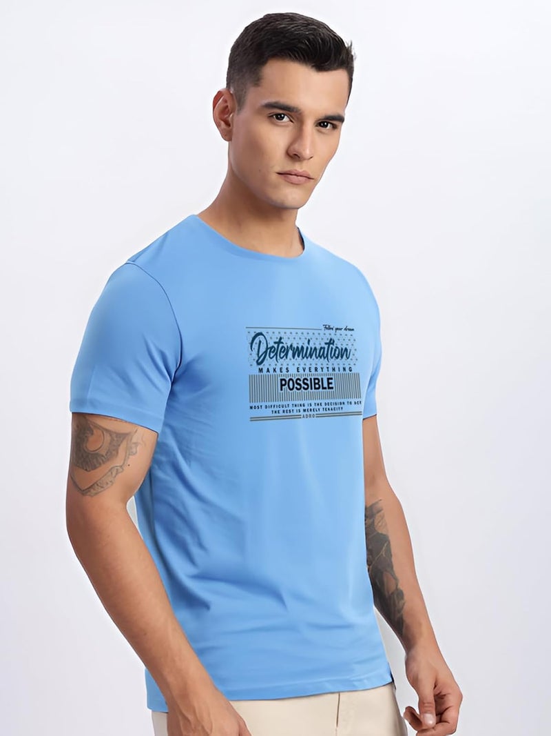 ADRO Men's Printed Sky Blue T-Shirt - Premium Lycra Cotton Regular Fit - Image 4