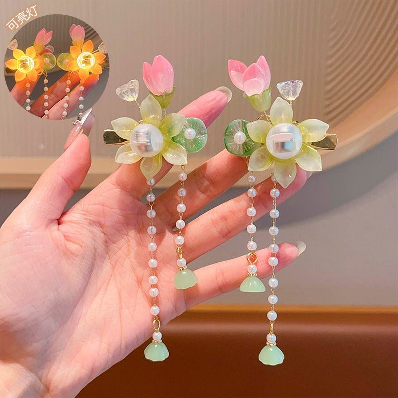 Generic Retro Hair Accessories for Girls Lotus jingjing-1 pair [can turn on the light] 