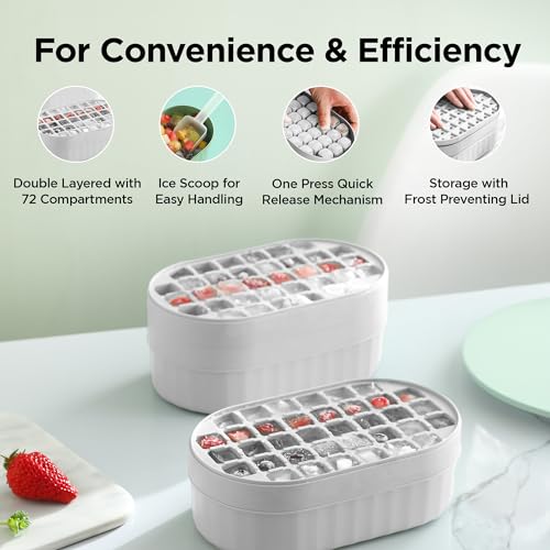 UMAI 2 Layer Ice Cube Trays with Storage Box & Ice Scoop | 72 Compartments | One Press Demolding | Ice Cubes for Whiskey Cocktails Mocktails Soft Drinks | BPA Free (White) - Image 3