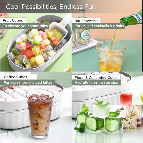 UMAI 2 Layer Ice Cube Trays with Storage Box & Ice Scoop | 72 Compartments | One Press Demolding | Ice Cubes for Whiskey Cocktails Mocktails Soft Drinks | BPA Free (White) - Image 4