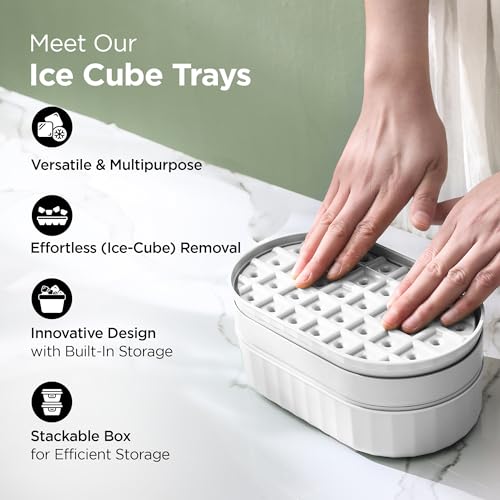 UMAI 2 Layer Ice Cube Trays with Storage Box & Ice Scoop | 72 Compartments | One Press Demolding | Ice Cubes for Whiskey Cocktails Mocktails Soft Drinks | BPA Free (White) - Image 2