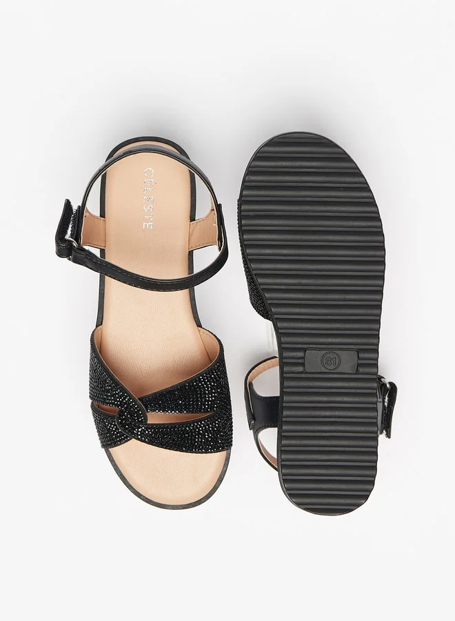 Celeste Girls' Embellished Sandal With Hook And Loop Closure