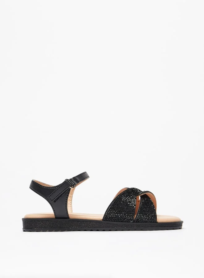 Celeste Girls' Embellished Sandal With Hook And Loop Closure