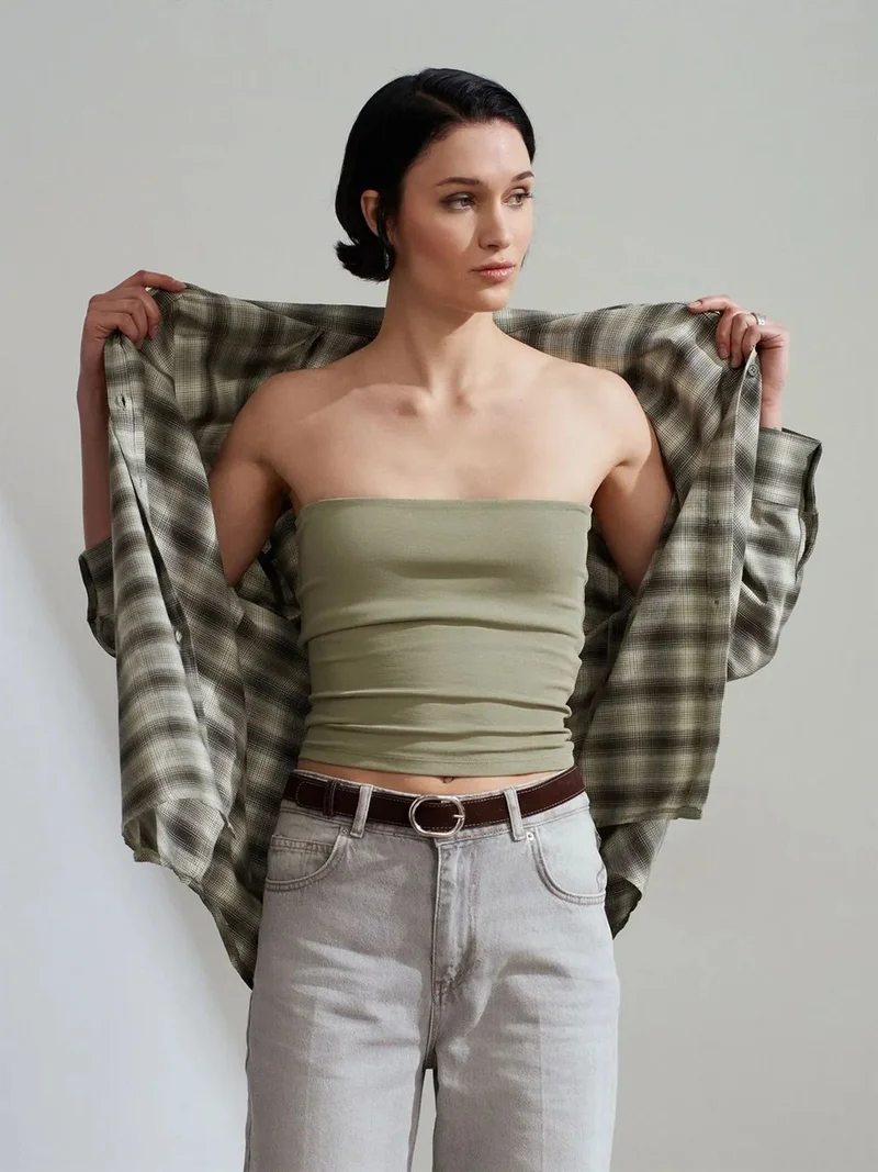 Dilvin DILVIN Strapless Bodycon Bandeau Blouse