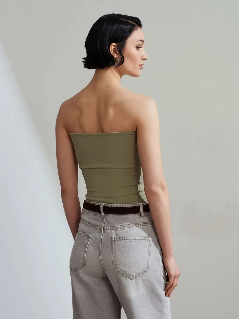 Dilvin DILVIN Strapless Bodycon Bandeau Blouse