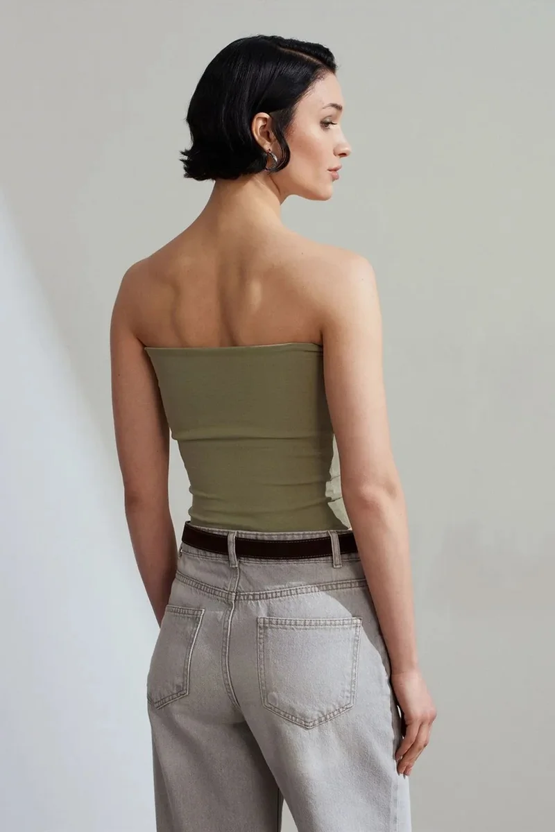 Dilvin DILVIN Strapless Bodycon Bandeau Blouse